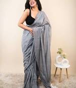 Grey embellished mirror work khadi saree