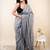 Grey embellished mirror work khadi saree