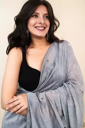 Grey embellished mirror work khadi saree
