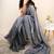 Grey embellished mirror work khadi saree