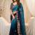 Blue floral embroidered poly georgette designer saree