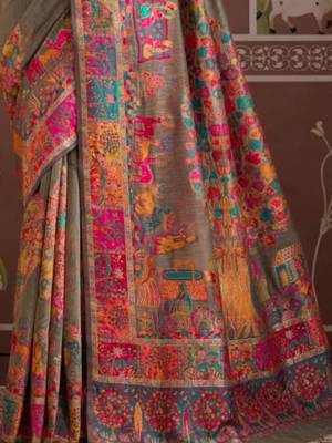Grey floral silk blend banarasi saree 3