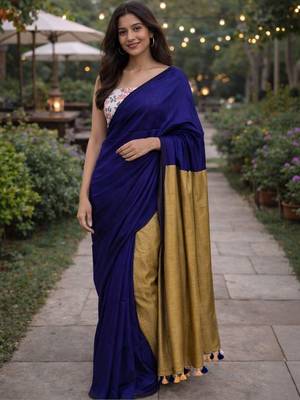 Navy blue  cotton khadi saree 1