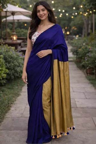 Navy blue  cotton khadi saree