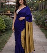 Navy blue  cotton khadi saree