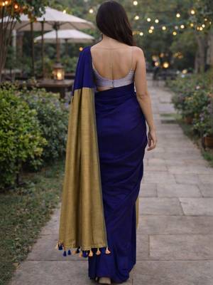 Navy blue  cotton khadi saree 2