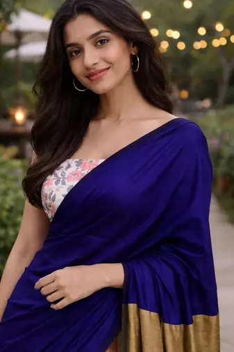 Navy blue  cotton khadi saree