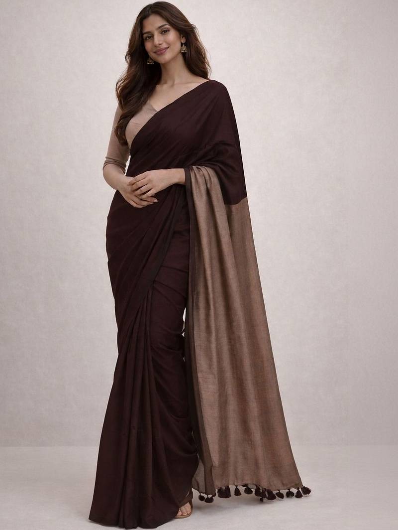 Maroon  cotton khadi saree