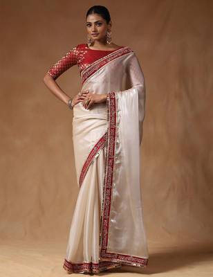 White sequinned tissue designer saree 1