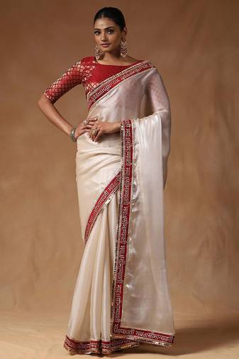 White sequinned tissue designer saree