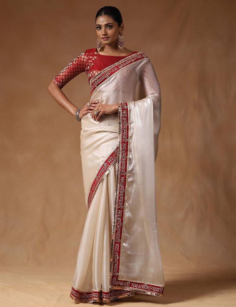 White sequinned tissue designer saree