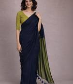 Navy blue colourblocked  cotton khadi saree