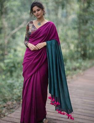 Purple  cotton khadi saree 1