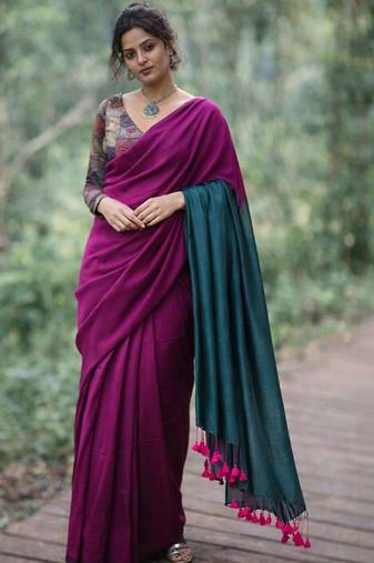 Purple  cotton khadi saree