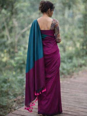 Purple  cotton khadi saree 2