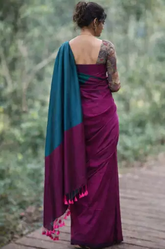 Purple  cotton khadi saree