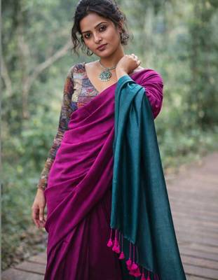 Purple  cotton khadi saree 3