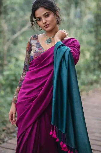 Purple  cotton khadi saree