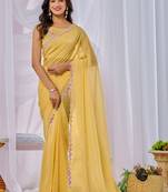 Yellow embellished embroidered  chiffon saree