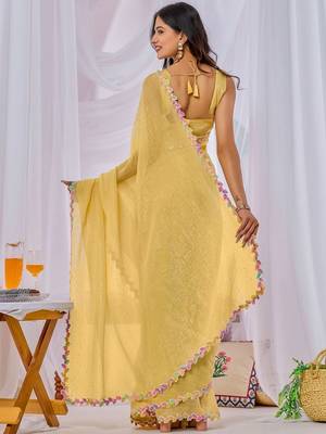 Yellow embellished embroidered  chiffon saree 3