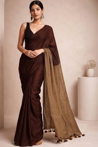 Brown  cotton khadi saree