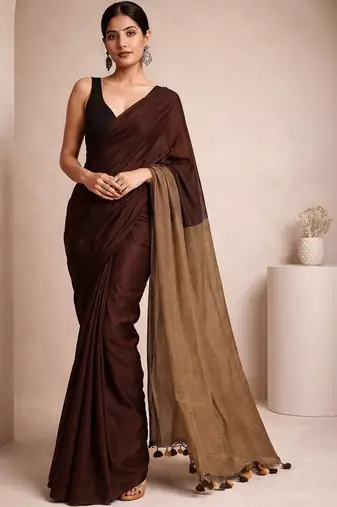 Brown  cotton khadi saree