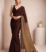 Brown  cotton khadi saree