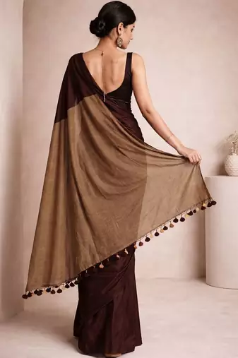Brown  cotton khadi saree