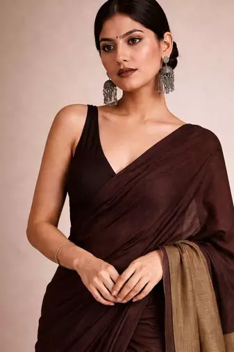 Brown  cotton khadi saree