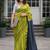 Lime colourblocked  cotton khadi saree