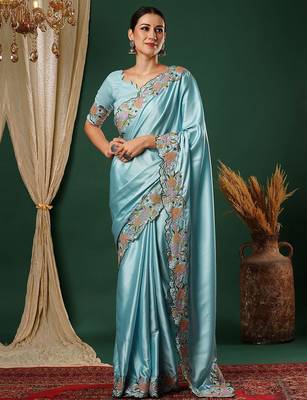 Blue embroidered  saree 1