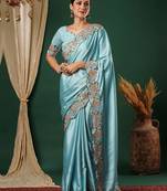 Blue embroidered  saree
