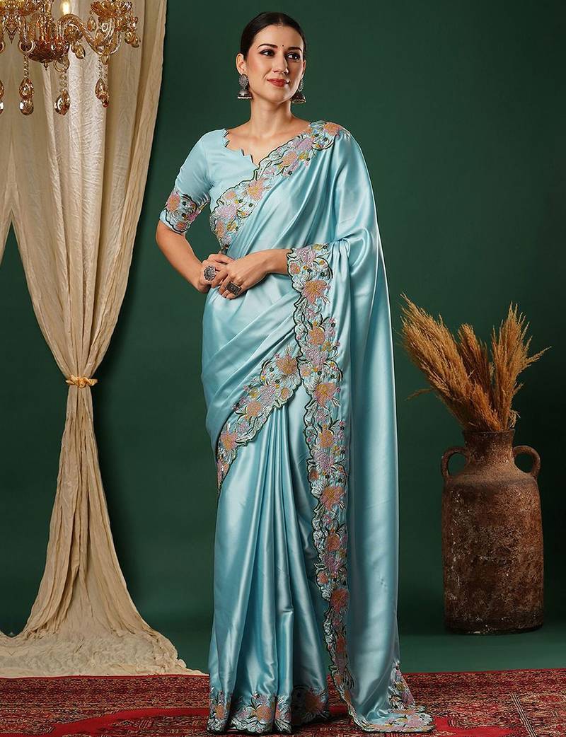 Blue embroidered  saree