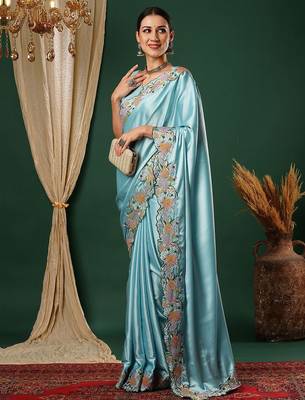 Blue embroidered  saree 2