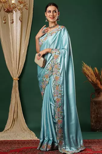 Blue embroidered  saree