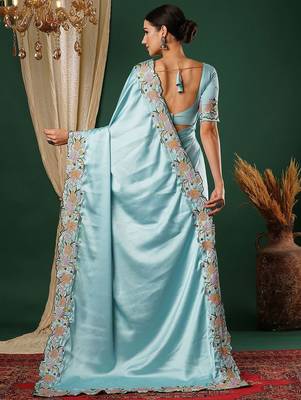 Blue embroidered  saree 3