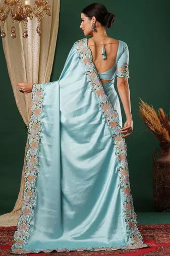 Blue embroidered  saree