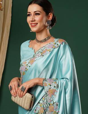 Blue embroidered  saree 4