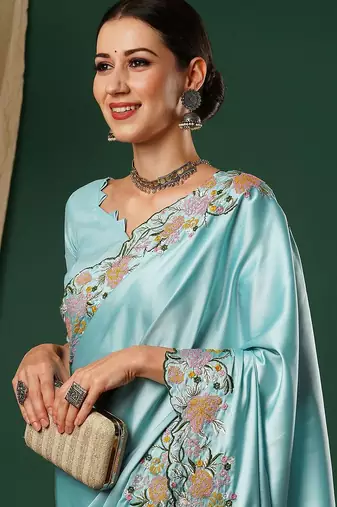 Blue embroidered  saree