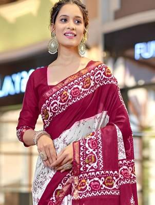 Maroon batik printed  cotton saree 4