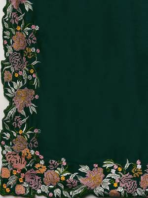 Green embroidered satin saree 5