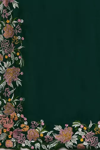 Green embroidered satin saree