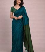 Teal  cotton khadi saree