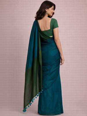 Teal  cotton khadi saree 2