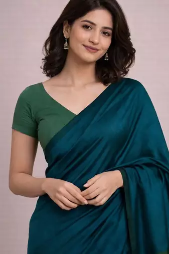 Teal  cotton khadi saree