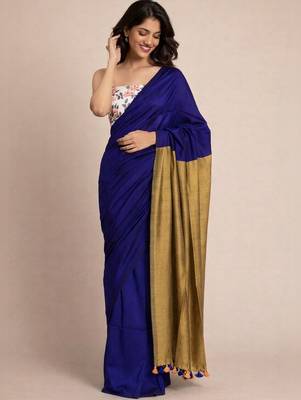 Blue  cotton khadi saree 1