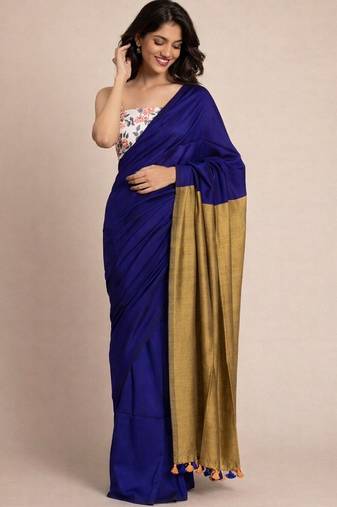 Blue  cotton khadi saree
