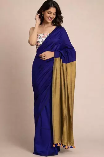 Blue  cotton khadi saree