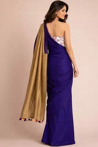 Blue  cotton khadi saree