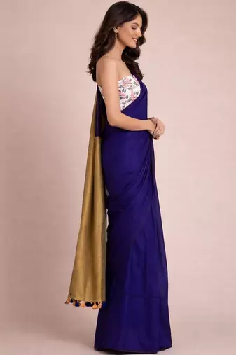 Blue  cotton khadi saree